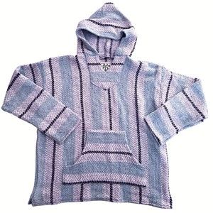Baja Joe Poncho Hoodie Knit Hippie Sweater Men's Small  Drug Rug Striped